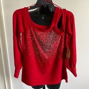 🚨NWT🚨 Ember Red Sparkle Lightweight Long Balloon Sleeve Sweater Top